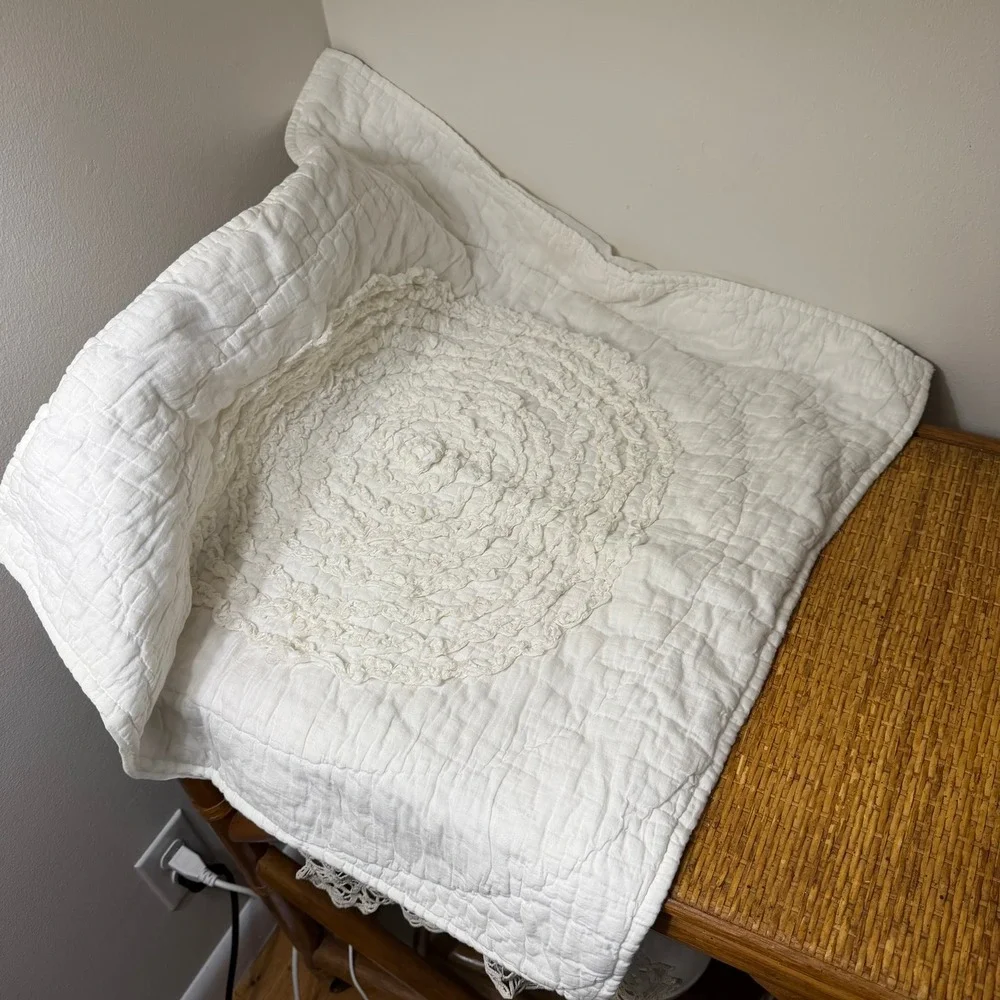 West Elm Euro Sham Ivory White Cotton Quilted Rosette Textured Square 27x24